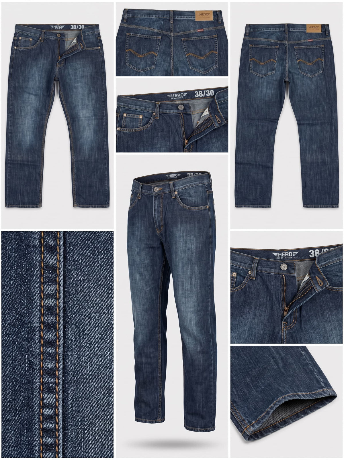 HERO WRANGLER - STRAIGHT - 100%COTTON - ZIPPER - 38X30